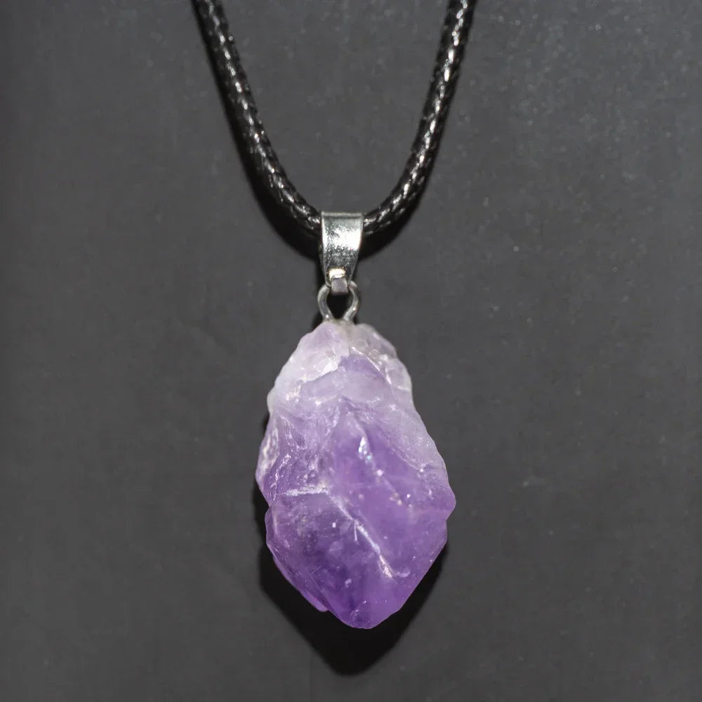 1PC Natürlicher Kristall Rohstein Amethyst Anhänger Energie Heilung Edelstein Amethyst Halskette Charms Chakra Halo Schmuck für Frauen