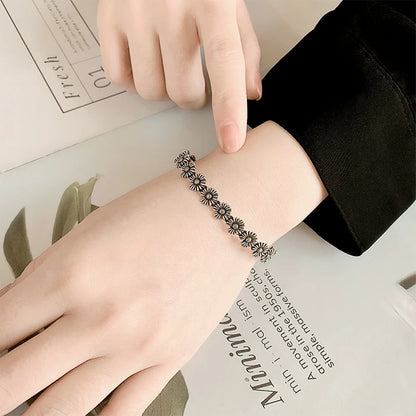 Sole Memory Vintage süße Chrysantheme 925er Sterlingsilber, größenverstellbare Öffnungsarmband für Frauen, Luxus-Schmuck, Geschenk BR344