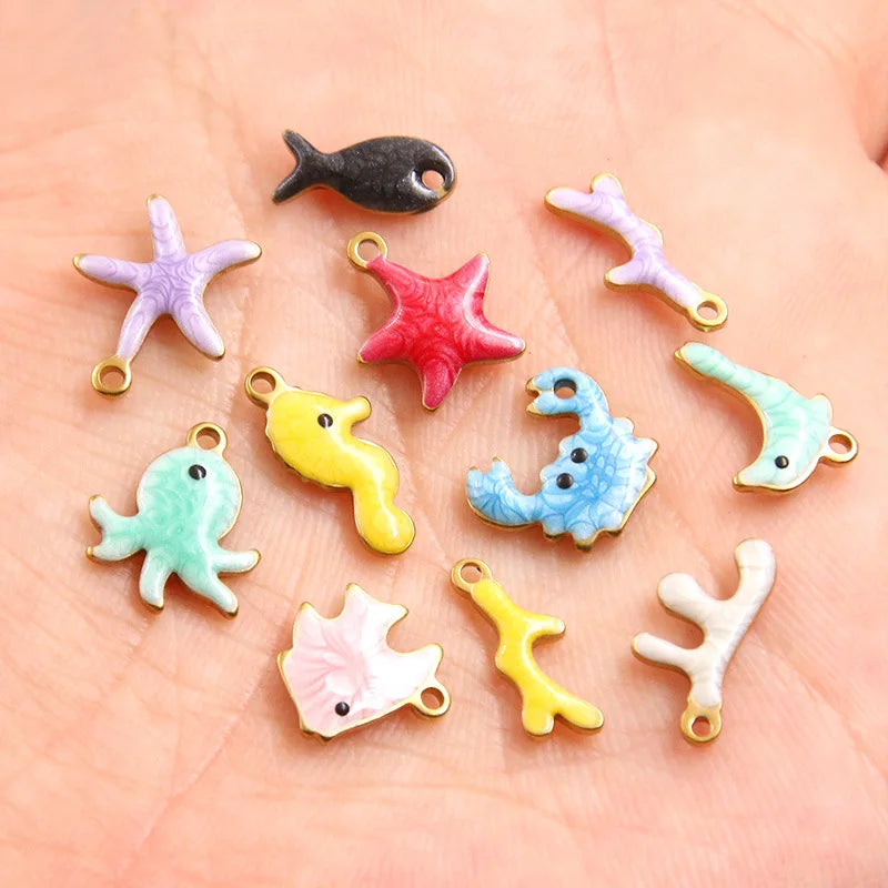 20 Stück Ozean Meeres tiere Krabben Seestern Riff Fisch Klavier Emaille Anhänger Charm Edelstahl DIY Schmuck Making Zubehör