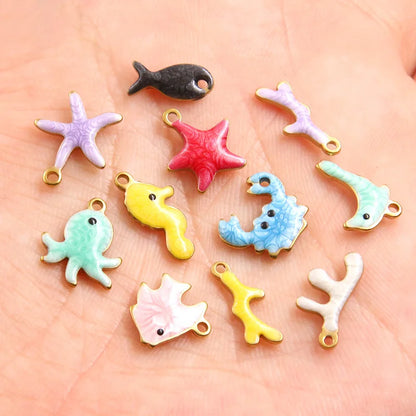 20 Stück Ozean Meeres tiere Krabben Seestern Riff Fisch Klavier Emaille Anhänger Charm Edelstahl DIY Schmuck Making Zubehör
