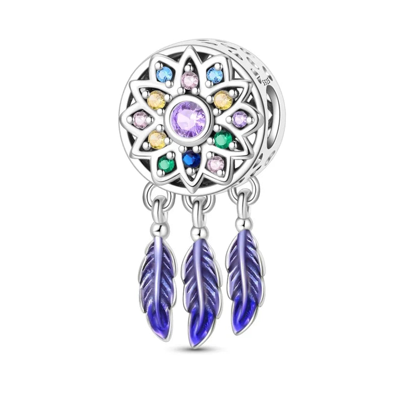 Funkelnde 925er-Sterlingsilber-Charm mit buntem Zirkon, festen Clip-Perlen und Engel-Anhänger, passend für Armbänder und Halsketten, exquisite Geschenke