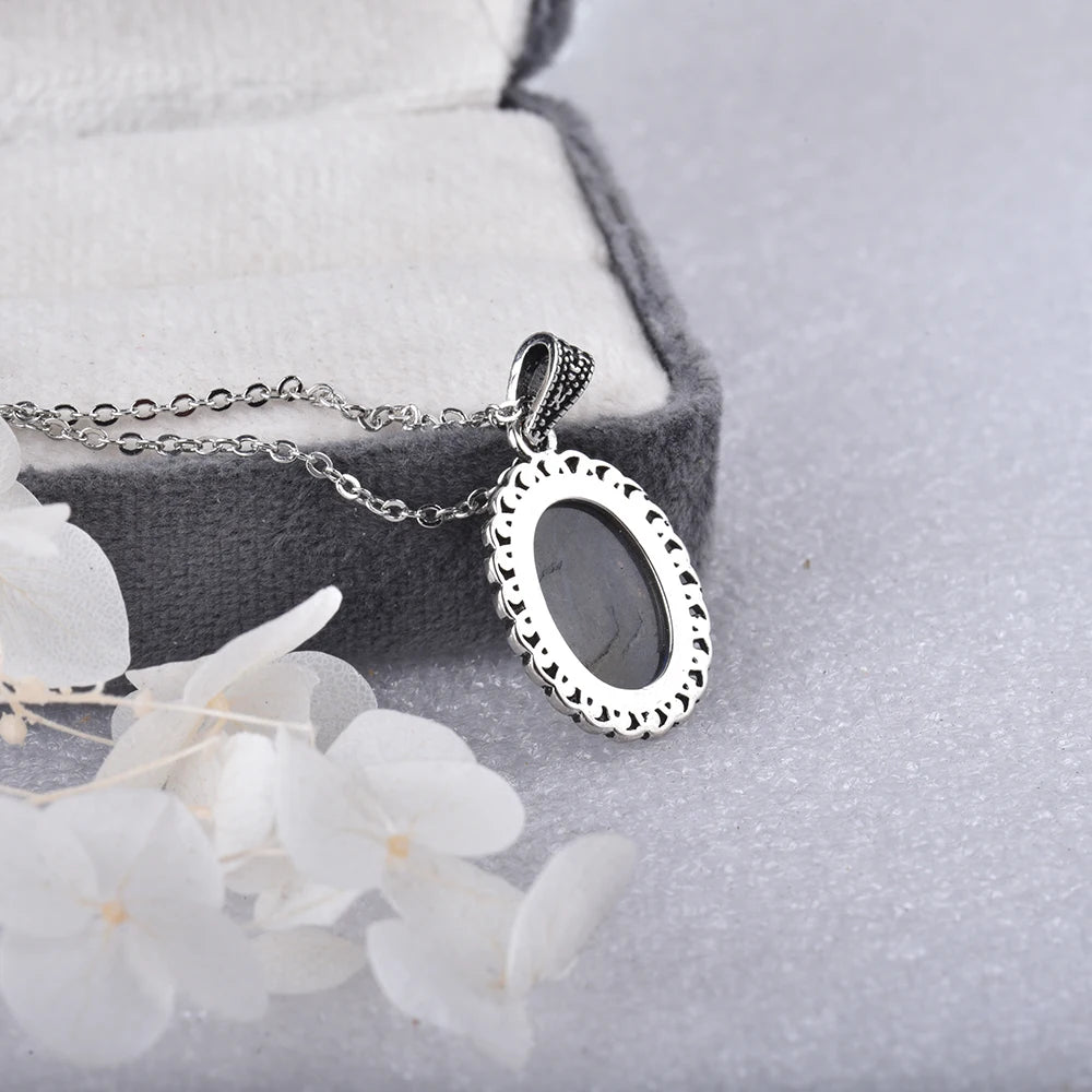 ITSMOS Halskette mit Anhänger aus natürlichem Labradorit, versilbert, schlichter Stein, Vintage-Mode, eleganter Schmuck für Frauen, romantisch