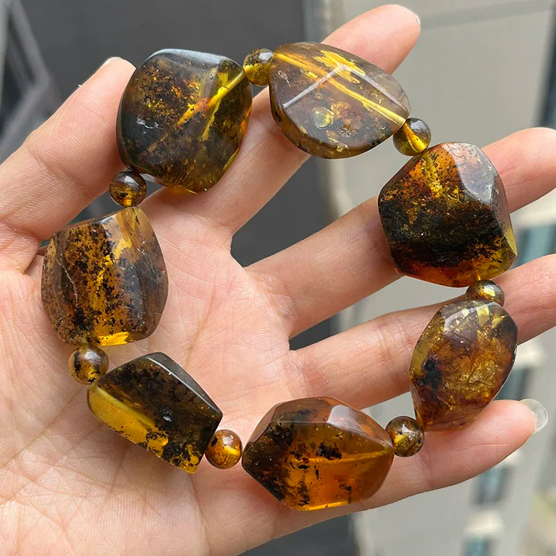 2026 Echtes Bernstein-Armband für Geburtstagsfeiern Einzigartiges Handgefertigtes Baltisches Pflanzen-DIY Facettierte Perlen 100% Echtes Naturstein-Schmuckstück