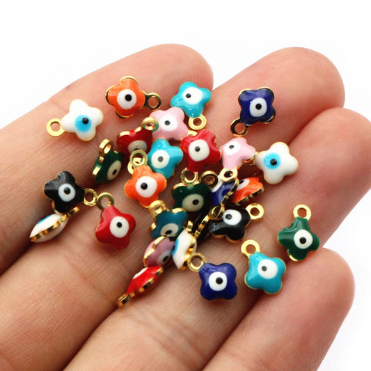20 Stück 9x7mm Emaille Böse Augen Blumen Anhänger Anhänger kleine Edelstahl DIY Schmuck Herstellung Zubehör Ergebnisse