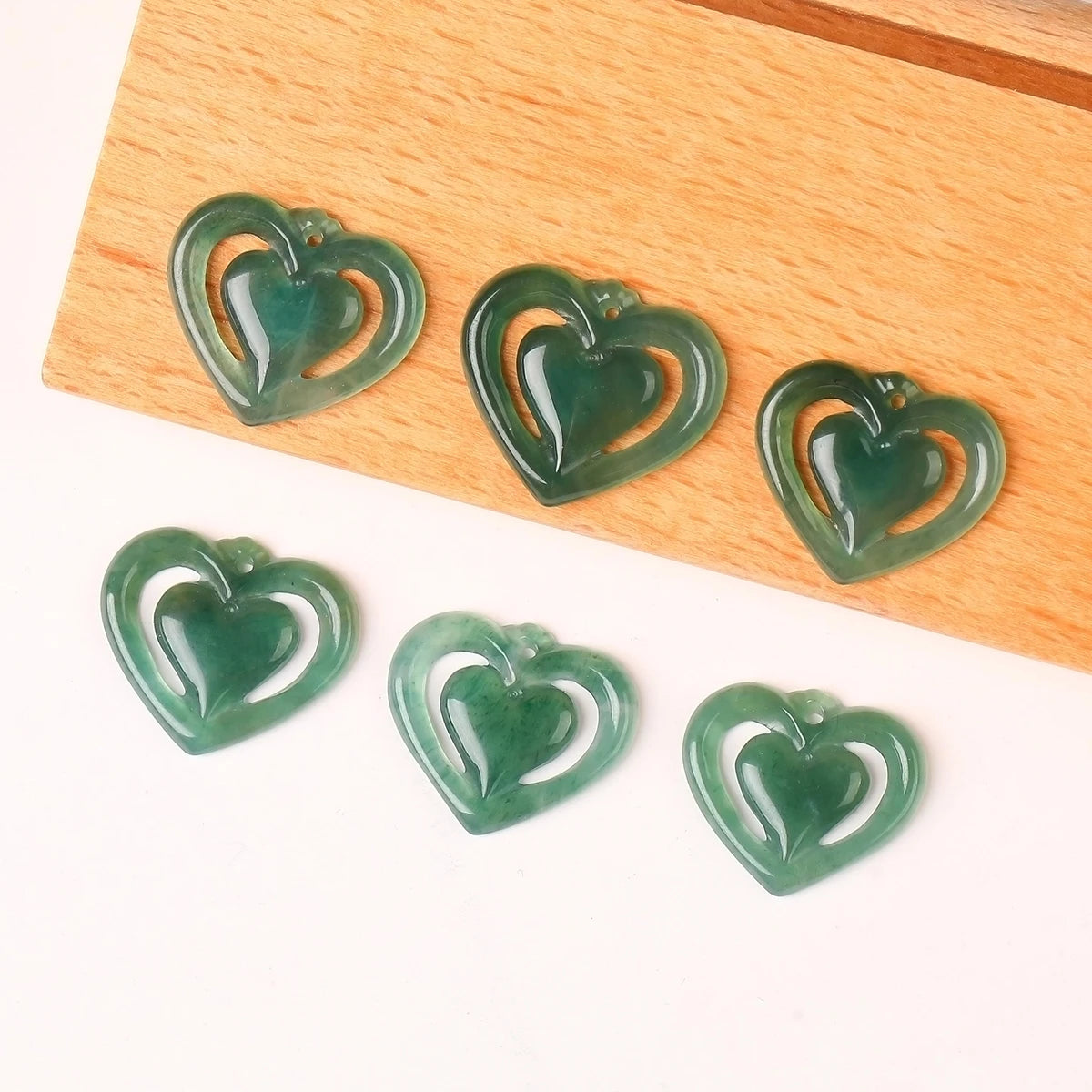 1 piece natural stone Guatemala jadeite carved heart shape emerald bead for jewelry making DIY necklace bracelet charms accessories