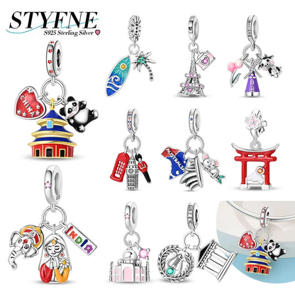 Neue Charms aus 925er Silber, griechischer Tempel, Pariser Turm, London, Big Ben, Perlenanhänger, passend für Original-Armbänder, DIY, kultureller edler Schmuck, Geschenk