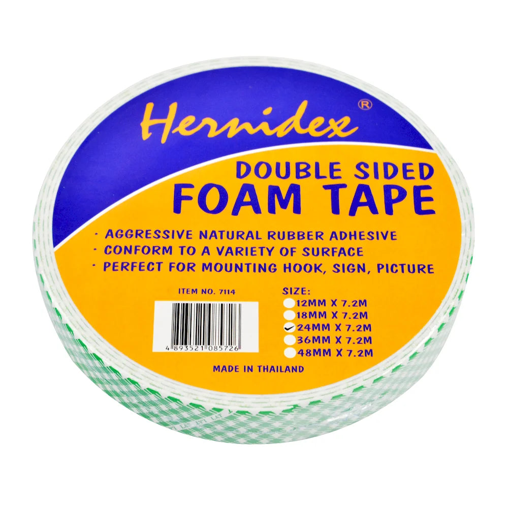 HERNIDEX Doppelseitiges Schaumstoffband 12 mm x 7,2 m, robuster Kleber zur Montage von Haken, Singen, Bildern, entsprechen einer Vielzahl von Oberflächen