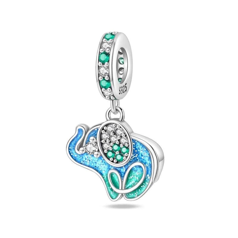 Heißer Verkauf 925er Sterlingsilber, bunter und funkelnder Elefant, baumelnder Charm für Armband, schöner Schmuck, Accessoires, Geschenke