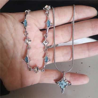 Geschmolzenes flüssiges Metall Vier-Sterne-Strass-Edelstahl-Kettenhalskette für Frauen Egirl Trend Ästhetischer Halsband Y2K-Schmuck