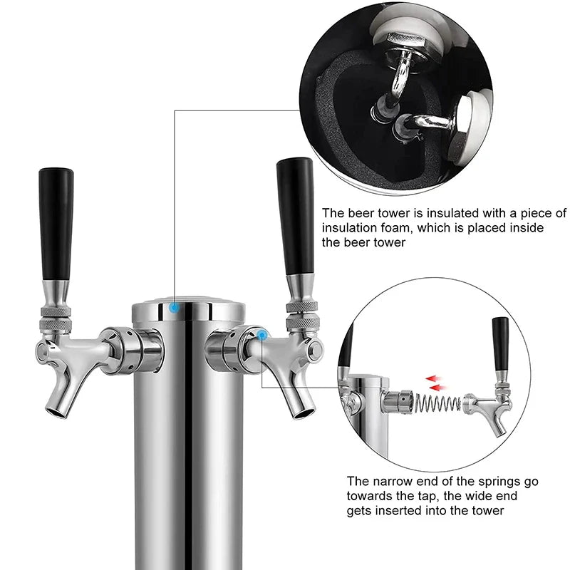 Kegerator Tower Dual Faucet Beer Tower Kit, Double Beer Tap & Drip Tray für Home Bar, Beer Dispensing 3" Fass Tower Beer Fass Tap