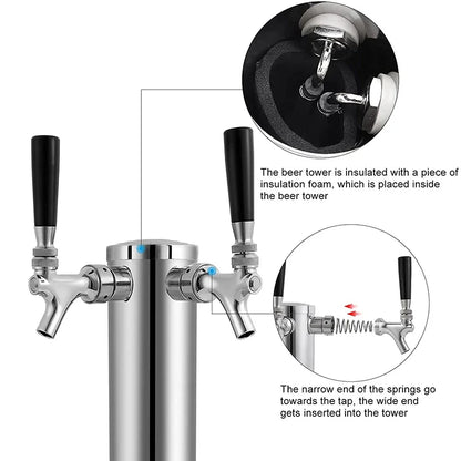 Kegerator Tower Dual Faucet Beer Tower Kit, Double Beer Tap & Drip Tray für Home Bar, Beer Dispensing 3" Fass Tower Beer Fass Tap