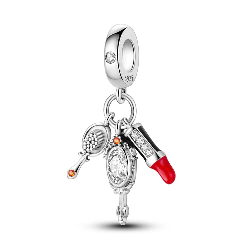 Original 925 Sterling Silber Nähmaschine Schere Charms Perle eingelegt rosa Zirkonium Anhänger passen Armband Schmuck Liebhaber Geschenk