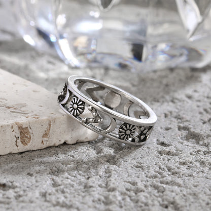 Ringe aus 925er-Sterlingsilber, ausgehöhlt, Vintage-Blumenform, mit Retro-Silber, Hip-Pop, coole Ringe, edler Schmuck, Geschenk für Damen und Herren
