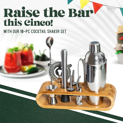 Mixology Barkeeper Kit 10-teiliges Bar-Werkzeugset mit Bambusständer Martini-Cocktail-Shaker-Set für ein perfektes Getränkemisch-Erlebnis