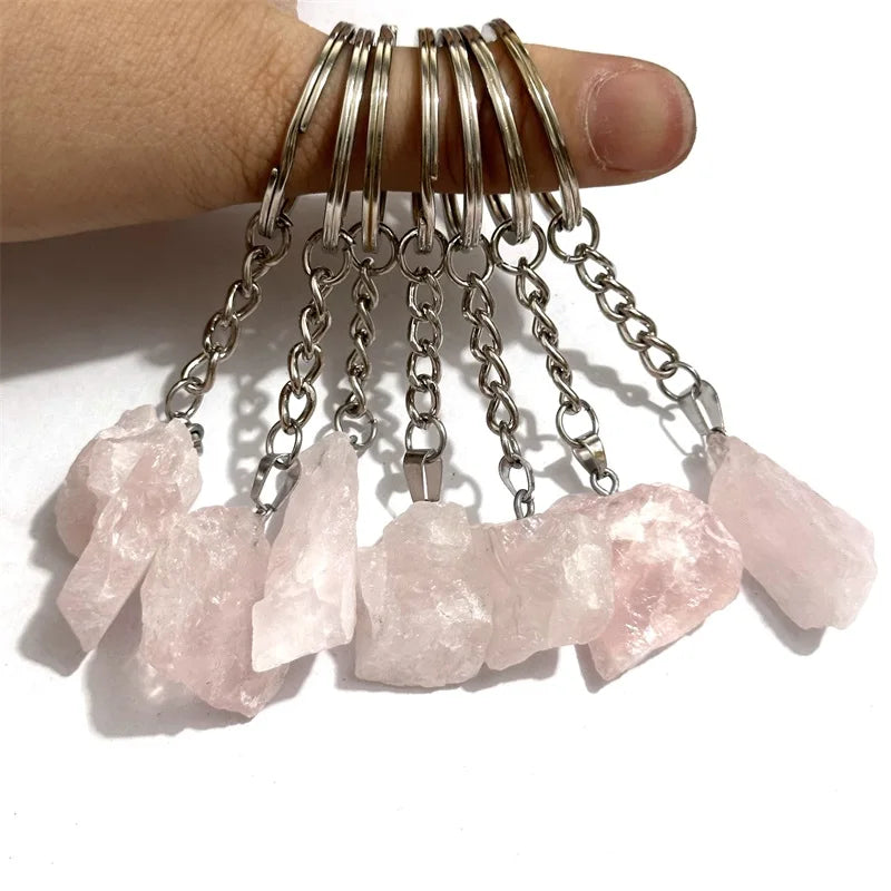 20 stücke Natürliche Raue Rohstein Kristall Quarz Schlüsselbund Frauen Männer Handtasche Hangle Auto Schlüssel Halter Raw Mineral Stein Schlüsselring schmuck