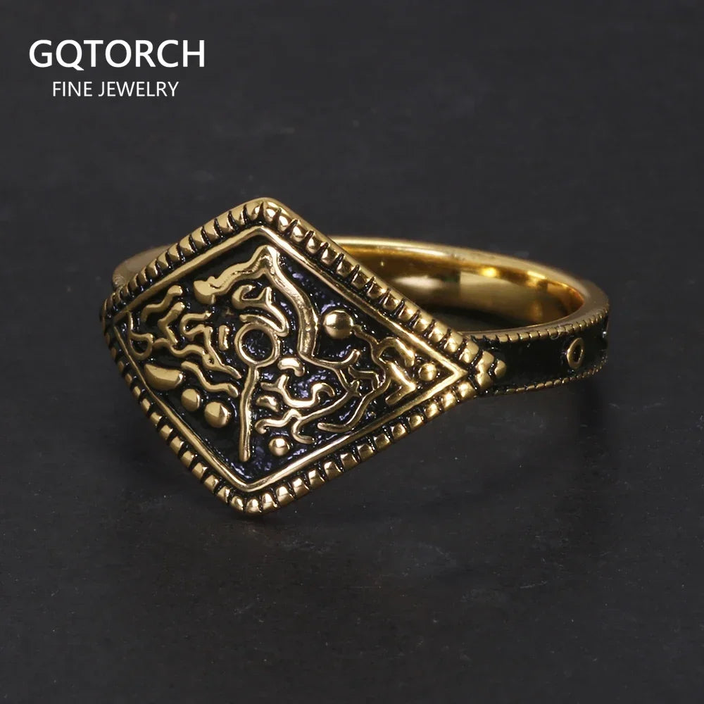 Game Dark Souls Series Ring der Gastgeschenk aus echtem 925er-Sterlingsilber mit Retro-Vergoldung für Männer und Frauen, Fans, Cosplay-Schmuck