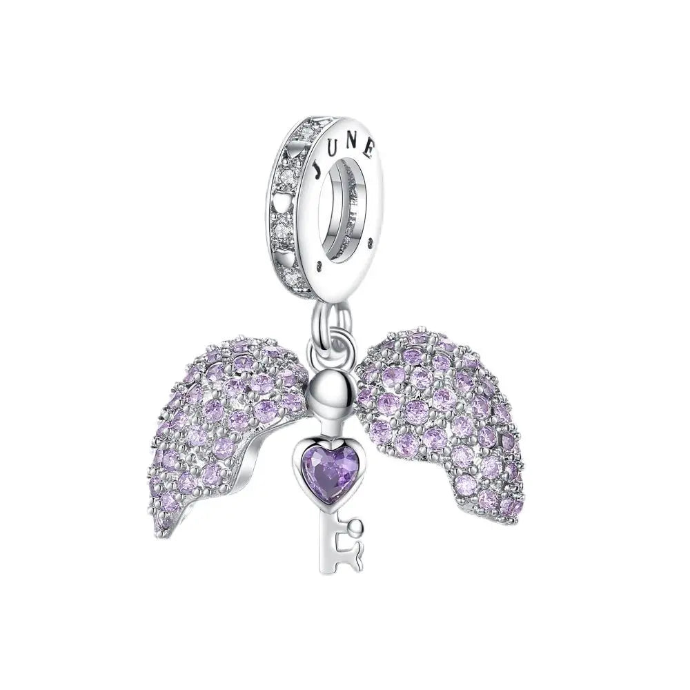 Lila Serie 925 Sterling Silber Traubenblüten Weinflasche Lebensbaum Tulpen Schnur-Dekoration Passend für DIY Armband Halskette Geschenk