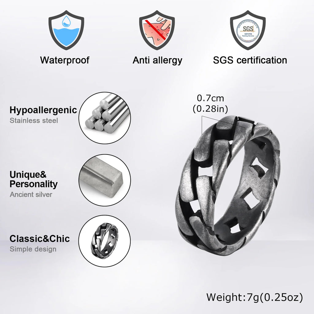 Vnox Herren Vintage oxidierte Edelstahlringe, Gliederförmiges Fingerband, Punk Rock Male Alliance