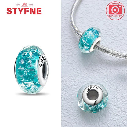 Echtes Sterlingsilber 925, Blumen-Charms, Glas, neue Original-Perle, bunt, Murano, passend für Original-Armbänder, DIY für Frauen, Schmuck, Geschenke