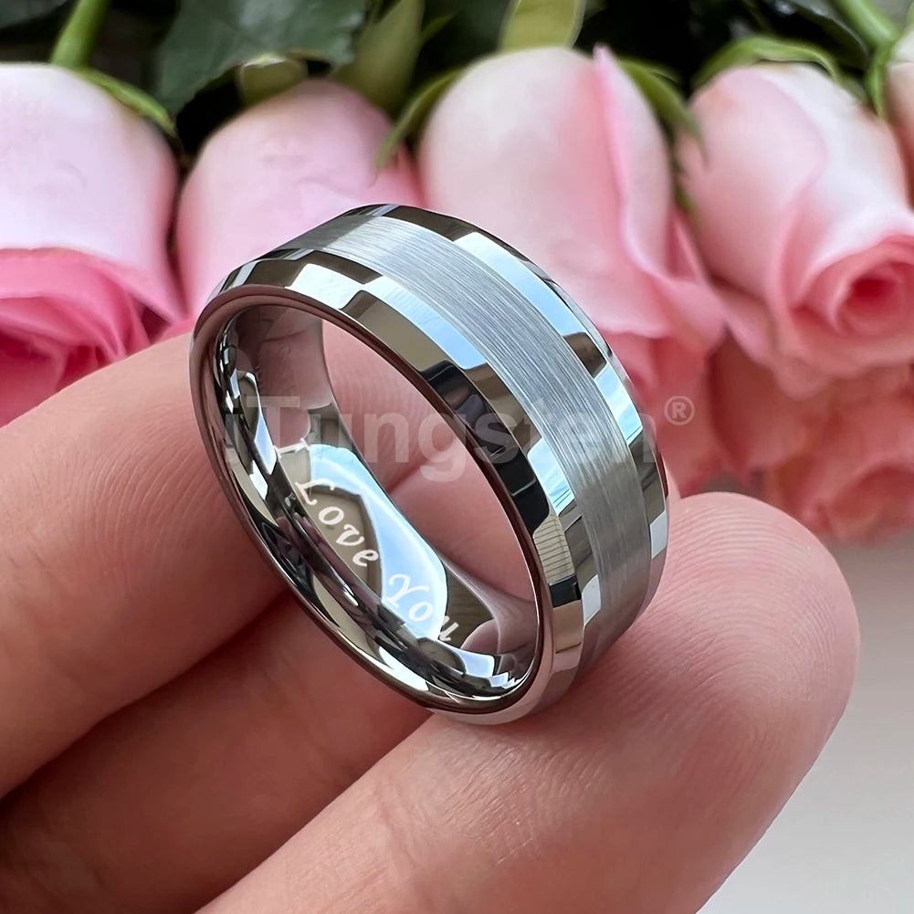 iTungsten 6mm 8mm Wolframkarbid-Fingerring für Herren und Damen, Verlobung, Ehering, Modeschmuck, I Love You, graviert, bequeme Passform