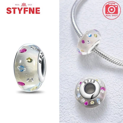 Echtes Sterlingsilber 925, Blumen-Charms, Glas, neue Original-Perle, bunt, Murano, passend für Original-Armbänder, DIY für Frauen, Schmuck, Geschenke