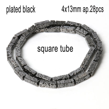 Schwarze vulkanische Lavagesteinperlen, Mineralperlen, Charms, Rohrwürfel, runde geometrische Formperlen für Schmuckherstellung, DIY-Armband