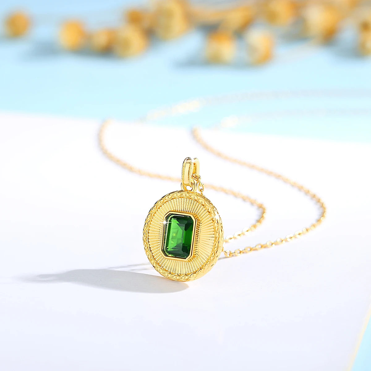 925 Silber 18k Gold Transluzenter Edelstein-Anhänger Halskette Retro Sonnenschein-Design und Modischer Schmuck für Frauen Party-Geschenke