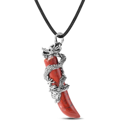 Vintage Herren Kristall-Halskette Drachen Naturstein Rosa Quarz Obsidian Amethyst Anhänger Edelstahl-Halsketten Amulett