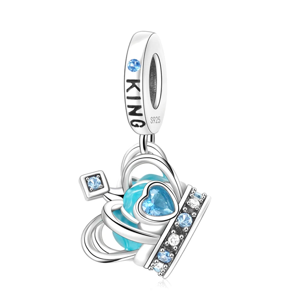 Blue Series Charm-Anhänger aus 925er-Sterlingsilber, Dackel-Feder, Meer, Kokosnussbaum, Stern, Hexe, passend für DIY-Armbänder, Halsketten, Partygeschenke