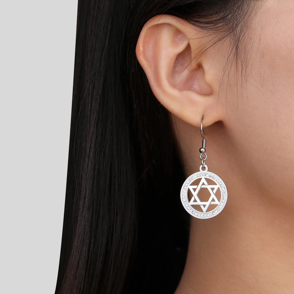 LIKGREAT Stern von David Edelstahl Vintage Halskette klar Zirkon runde Anhänger Halsketten Schmuck Hochzeits geschenk für Frauen Männer