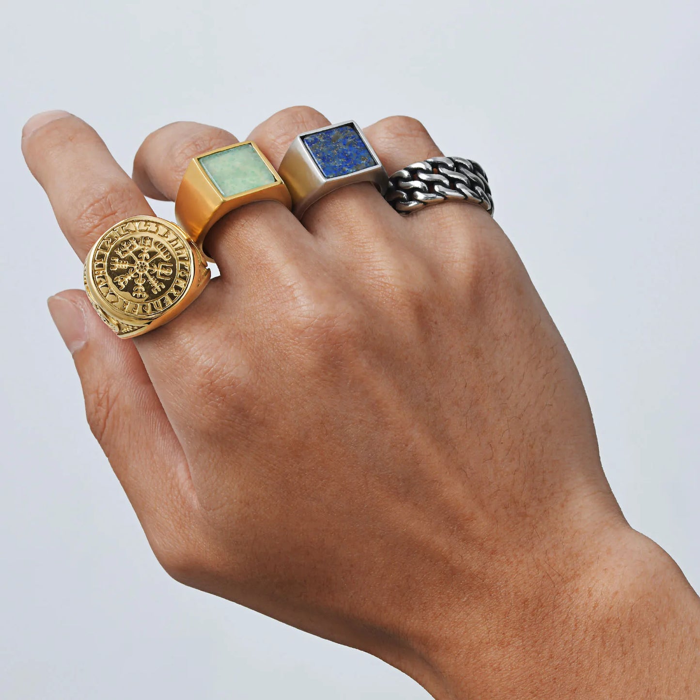 Coole Punk-Vintage-Natursteinringe für Männer, geometrische Siegelringe aus Edelstahl, stilvoller Retro-Ethno-Fingerschmuck als Geschenk