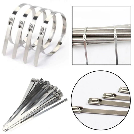 100 Stück 304 Edelstahl Metall-Kabelbinder Auspuff-Ummantelung Beschichtete Verriegelbare Metall-Reißverschluss-Kabelbinder Multifunktionale Verriegelbare Kabelbinder