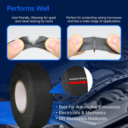 Schwarzes Hitzebeständiges Elektrisches Klebeband 9mm - 50mm Kabelbaum-Isolierband Automotive Stoffband Geräuschdämpfendes Klebeband