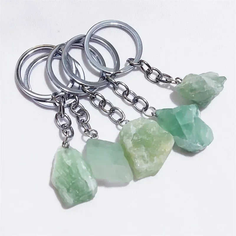 1pc natürliche rohe Erz grün Fluorit Stein Schlüssel ring Kristall quarze Schlüssel bund Frauen Männer Handtasche Mineral Schlüssel ring Schmuck