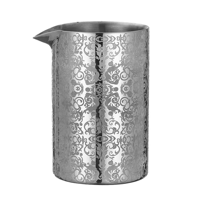 Cocktail-Mischglas, geätztes W-Geist-Muster, doppelwandiger Edelstahl-Krug, Design, Barkeeper-Brille, Barware Essentials