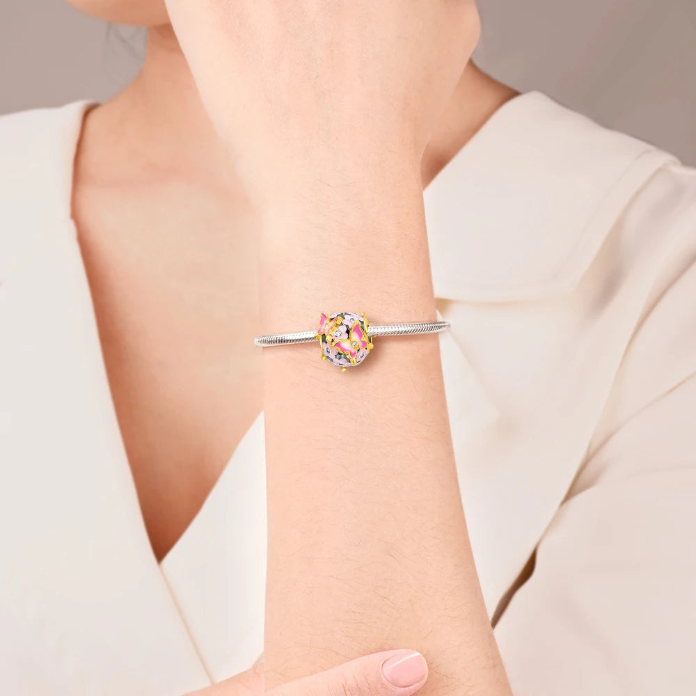 Exquisiter 925er-Sterlingsilber-Charm mit funkelndem Edelstein, Schlüssel, Blume, Schmetterling, passend für DIY-Armbänder, Halsketten, edler Schmuck, Geschenke