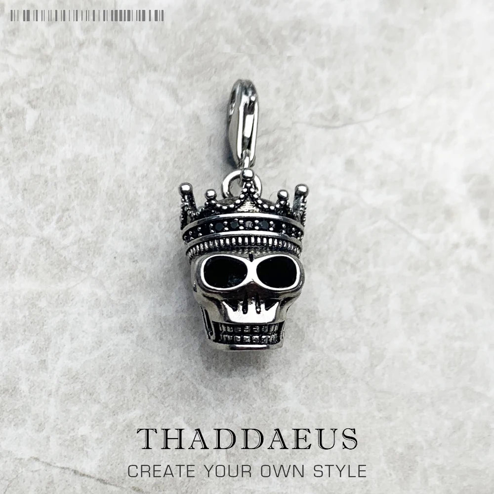 Schädel König Baumeln Charms,925 Sterling Splitter Europa Anhänger Neue DIY Mode Schmuck Für Frauen Männer