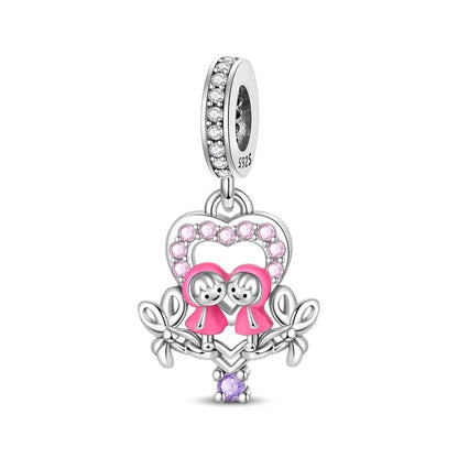 Charakter-Serie, 925er-Sterlingsilber, modisches Mädchen-Paar, Hochzeits-Charms, passend für DIY-Armbänder, Halsketten, exquisite Geschenk-Paarung
