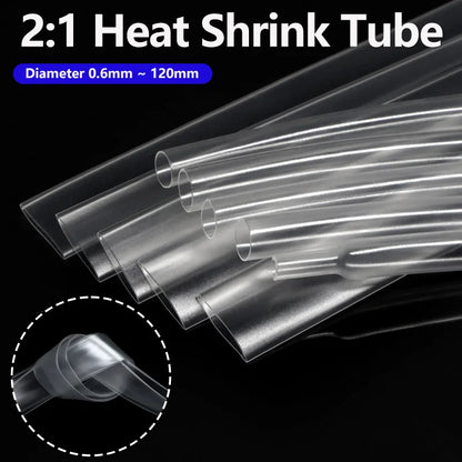1/2/5M Transparenter 2:1 Schrumpfschlauch Durchmesser 0,6mm~120mm Kabelreparatur-Schutz Polyolefin Isolierter Schrumpfbarer Kabelmantel