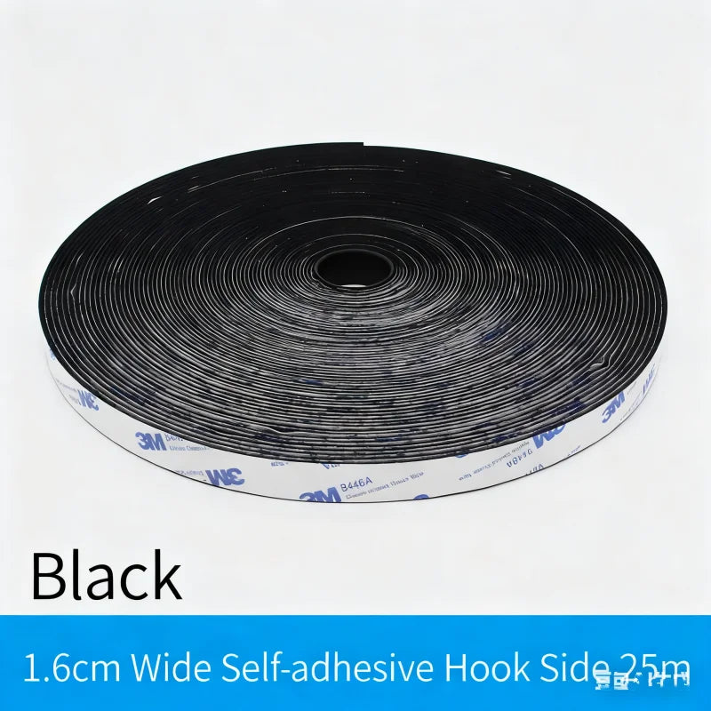 3M 9448A Schwarzes doppelseitiges Klebeband, 25 m, 16–100 mm, starkes, spurloses Seitenbefestigungsband mit Klettverschluss, hochtemperaturbeständig