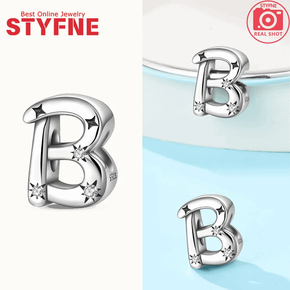 Charms aus 925er Silber, Buchstaben-Serie, Sternenlicht-Buchstaben, glänzende Zirkon-Perlen, passend für Armbänder, Zubehör, Schmuckherstellung, edler Schmuck, Geschenk