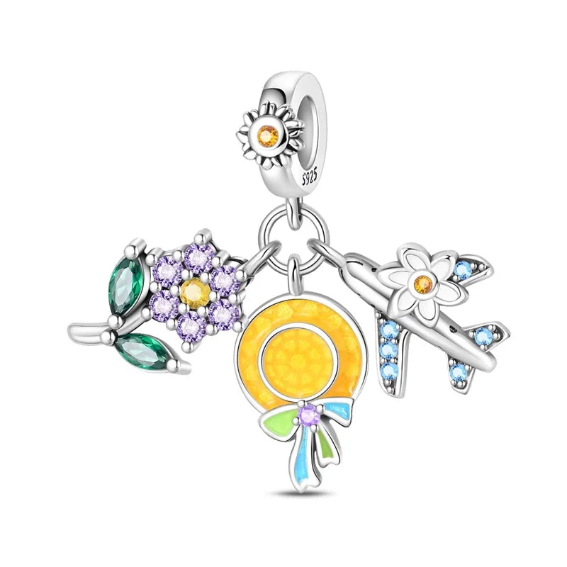 Gemütlicher Charm aus 925er-Sterlingsilber für Strandausflüge, hawaiianischer Bikini, Surfen, Kokosnussbaum, passend für DIY-Armbänder, Halsketten, Reisesouvenirs