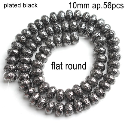 Schwarze vulkanische Lavagesteinperlen, Mineralperlen, Charms, Rohrwürfel, runde geometrische Formperlen für Schmuckherstellung, DIY-Armband