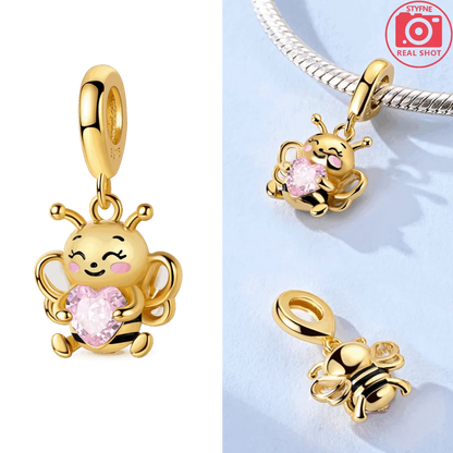 Original funkelnde Charm-Perlen aus 925er-Sterlingsilber, Gold, Rose, heller Stern, Herz, passend für Armbänder, DIY-Jubiläums-Schmuck, Geschenk