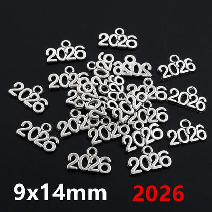 50 Stück 9x14mm Jahr Nummer 2026 2027 2028 Anhänger Charms DIY Schmuck Herstellung Schmuck finden antike versilbert Zubehör