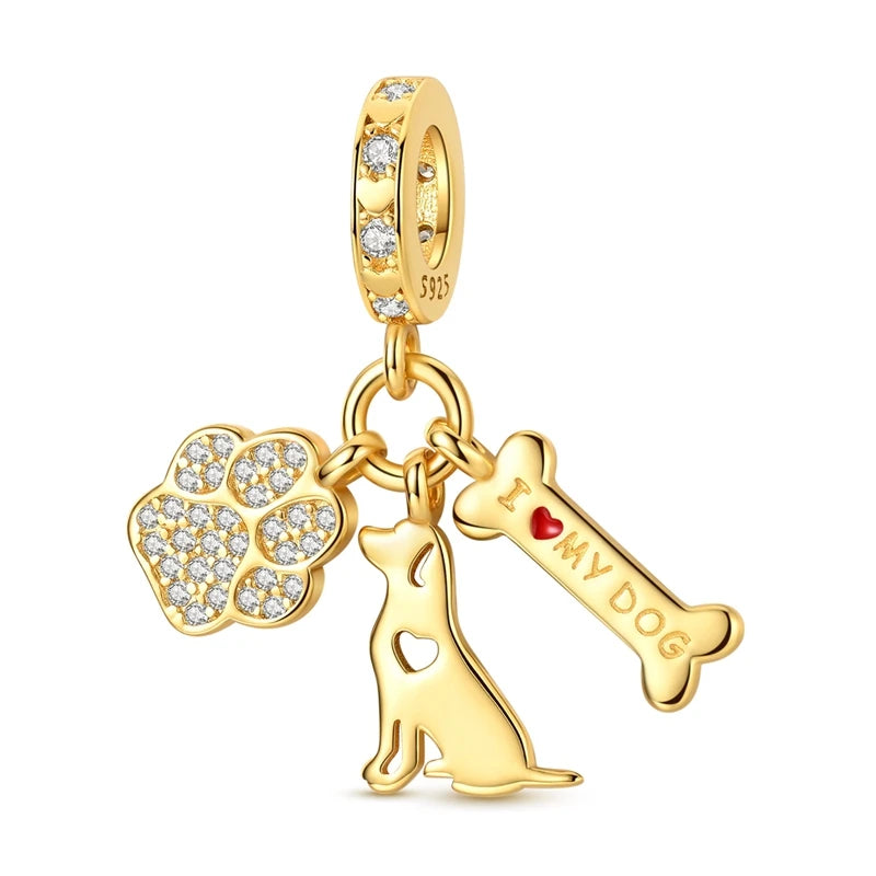 Original Charms-Perlen-Anhänger aus 925er-Sterlingsilber, goldener Schmetterling, Ballon-Hund-Charm, passend für Armband-Anhänger, Armreif, DIY-Schmuck, Geschenk