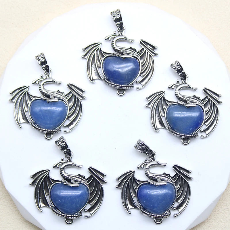 10 Stück bunte Drachen Naturstein Amethyst Quarz Kristall Herz Perle Anhänger für DIY Schmuck Halskette Anhänger Frauen Geschenke