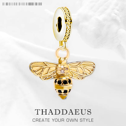 925 Sterling Silber Schöne Gold Farbe Bee Tier Anhänger Charme Für Frauen Männer Edlen Schmuck