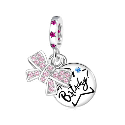 Romantische Schleifenperlen aus 925er-Sterlingsilber und herzförmiger, unendlicher baumelnder Charm, passend für Armbänder, schöne Schmuck-Accessoires, Geschenke