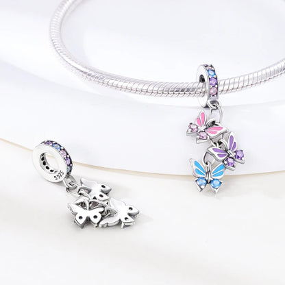Original 925er Sterlingsilber, rosa Serie, Charms, Perlen, Schleife, Parfümflasche, herzförmiger Kreuz-Anhänger, passend für Armband, DIY-Schmuck